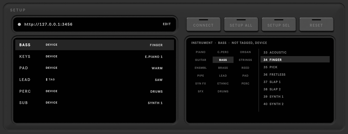 The SETUP page